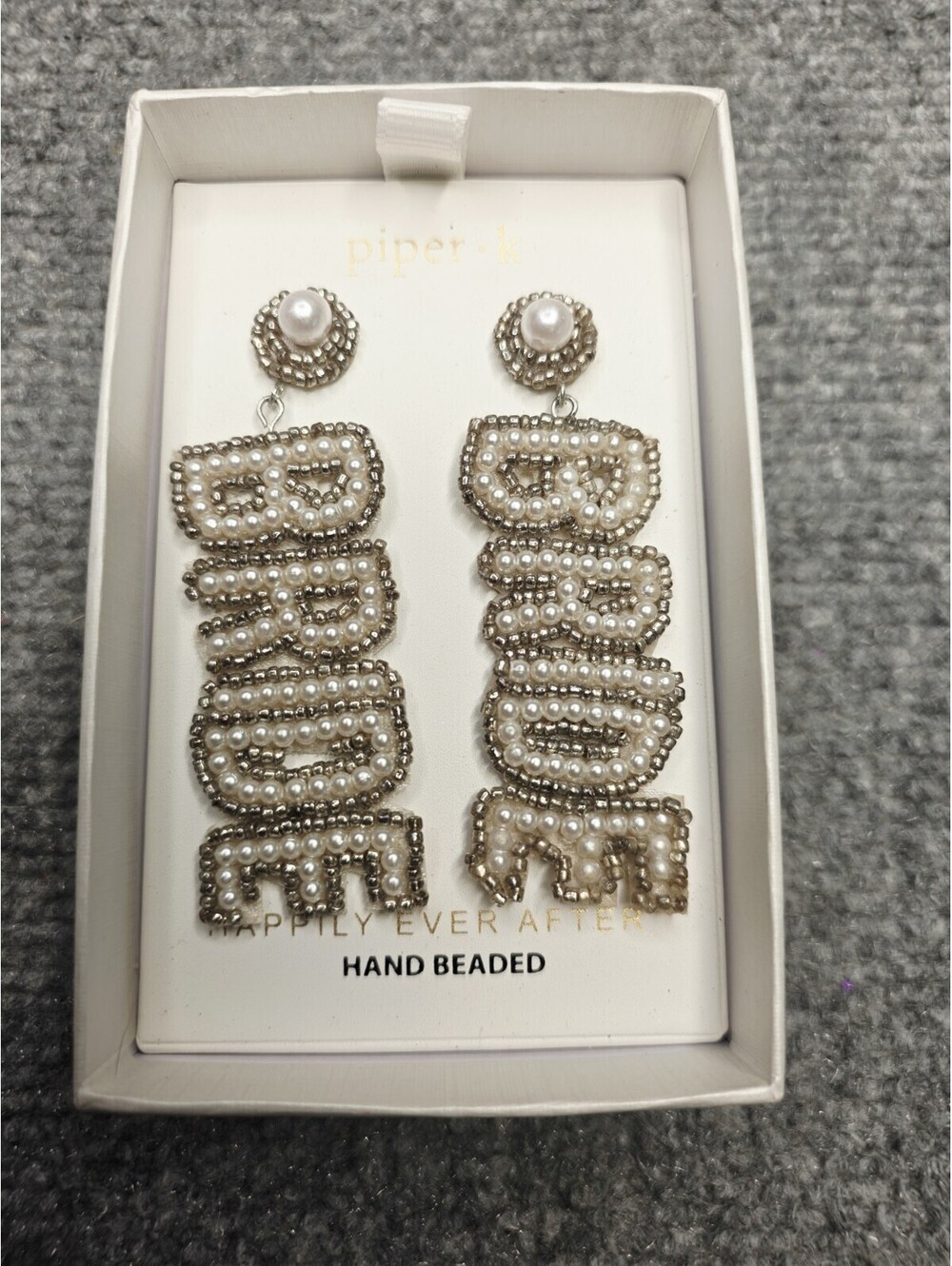 Piper K BRIDE Beaded Statement Earrings New In Box Bridal Wedding Bachelorette